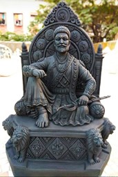 Picture of Shree Chhatrapati Shivaji Maharaj - Sitting on Sinhasan Black Resin Statue | Size - 2.25 Foot
